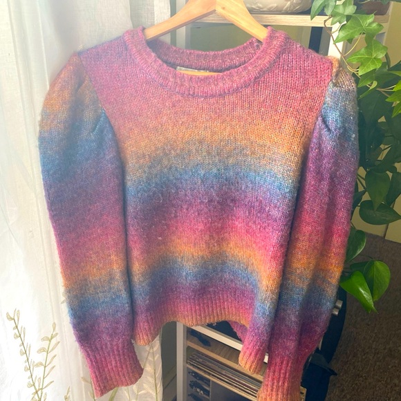 Design History Sweaters - Design History | Rainbow Puff-sleeved Sweater